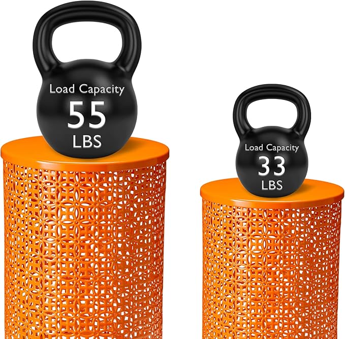 Glitzhome Outdoor Side Table Set of 2, Decorative Garden Stool for Indoor Outdoor Heavy Duty Metal Frame Accent Table Modern End Table, Glossy Orange