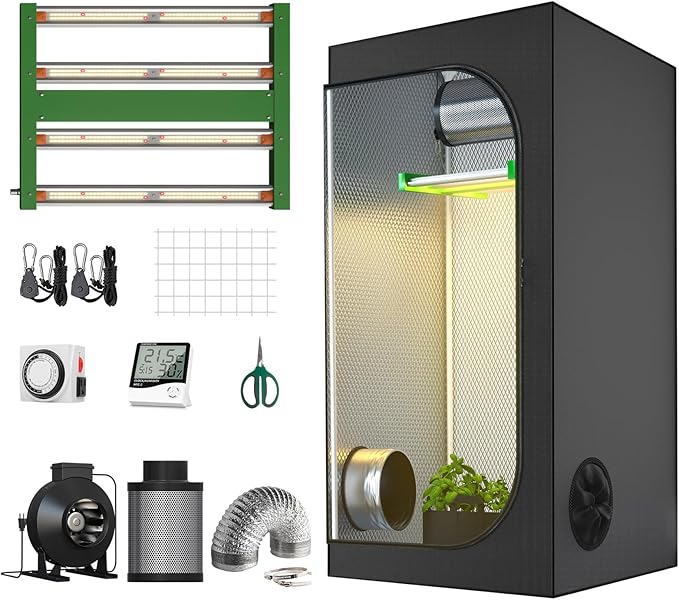 New Tech LED APE600 Full-Spectrum Grow Light+32"X32"X63"Indoor Grow Tent+4" Carbon Filter Exhaust Inline Fan Ventilation Kit Complete for Hydroponic Plant Growing