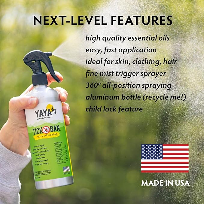 Yaya Organics All Natural Extra Strength Tick Repellent DEET Free - 16 Ounce Spray Bottle