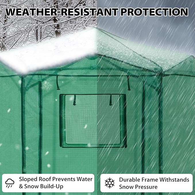 EAGLE PEAK 6.6x6.6 ft Hexagon Pop up Greenhouse, Portable Walk-in Grow Tent for Seed Starting, Garden Plants, Indoor Outdoor Green House, All-Weather Plant Shelter, PE Cover, Green/Clear
