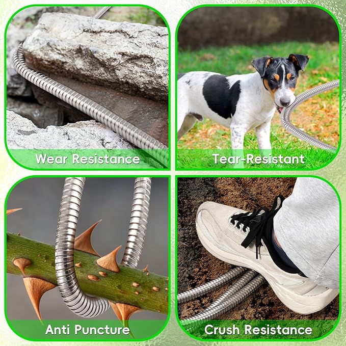 50FT Garden Hose Stainless Steel, Heavy Duty Flexible Metal Water Hose with 10-Function Nozzle, Lightweight & No-Kink Garden Hose, Durable Solid Fittings for Lawn, Car, RV, Outdoor Watering