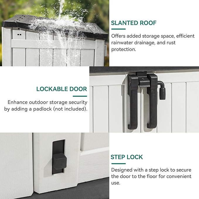 YITAHOME 36 cu ft Resin Outdoor Storage Shed, Weather-Resistant Horizontal Tool Shed, Waterproof Outdoor Storage with Lockable Doors & Air Vent for Trash Cans, Garden Tools (Light Gray)