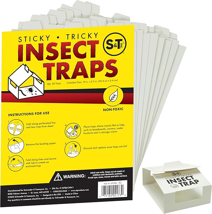 S&T INC. Insect Traps, 60 Count, Glue Traps for Brown Recluse, Hobo Spiders, Black Widows, Use in Home, Basement or Garage, or Utility Rooms for Pest Control