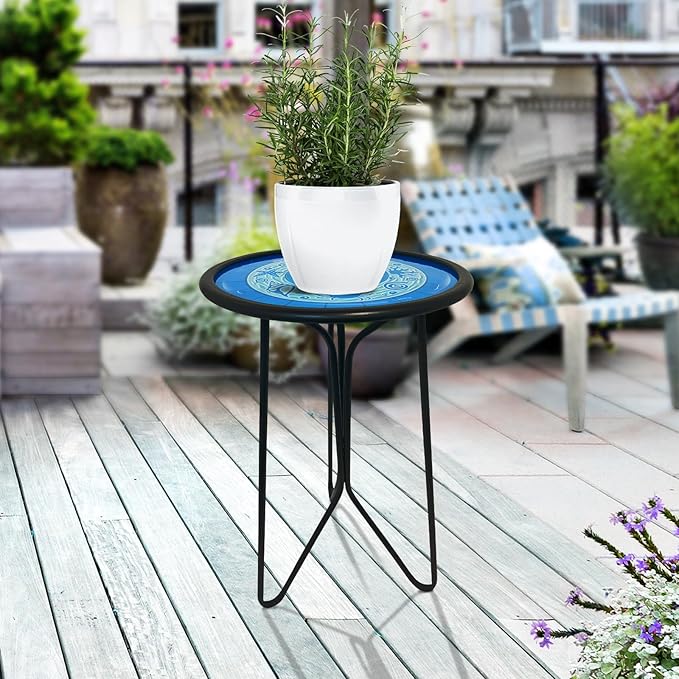 LIFFY Outdoor Side Tables, 12" Weather Resistant Small Balcony Table Patio Side Table, Indoor Small Round Home Decorative End Table, Plant Stands Table Outside, for Pool Beach Yard Balcony Garden