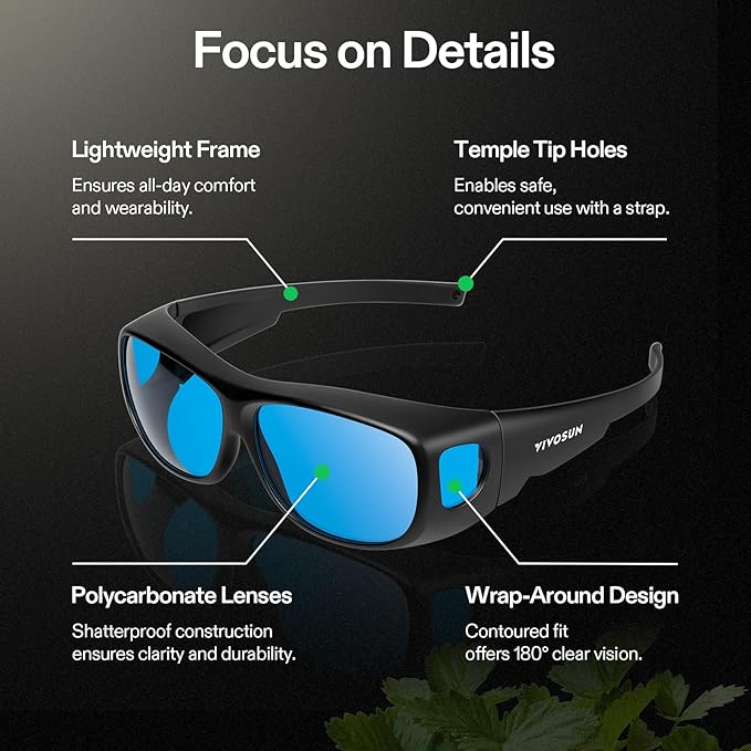 VIVOSUN Indoor Hydroponics Anti UVA and UVB Grow Room Glasses Goggles with Glasses Case, Blue