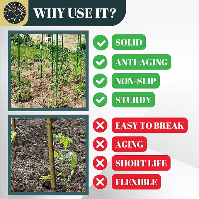 Garden Stakes 69 Inch Pack of 30, Extra Tall Plastic Coated Metal Plant Stakes, Tomato Stakes, Plant Support Sticks for Climbing Plants