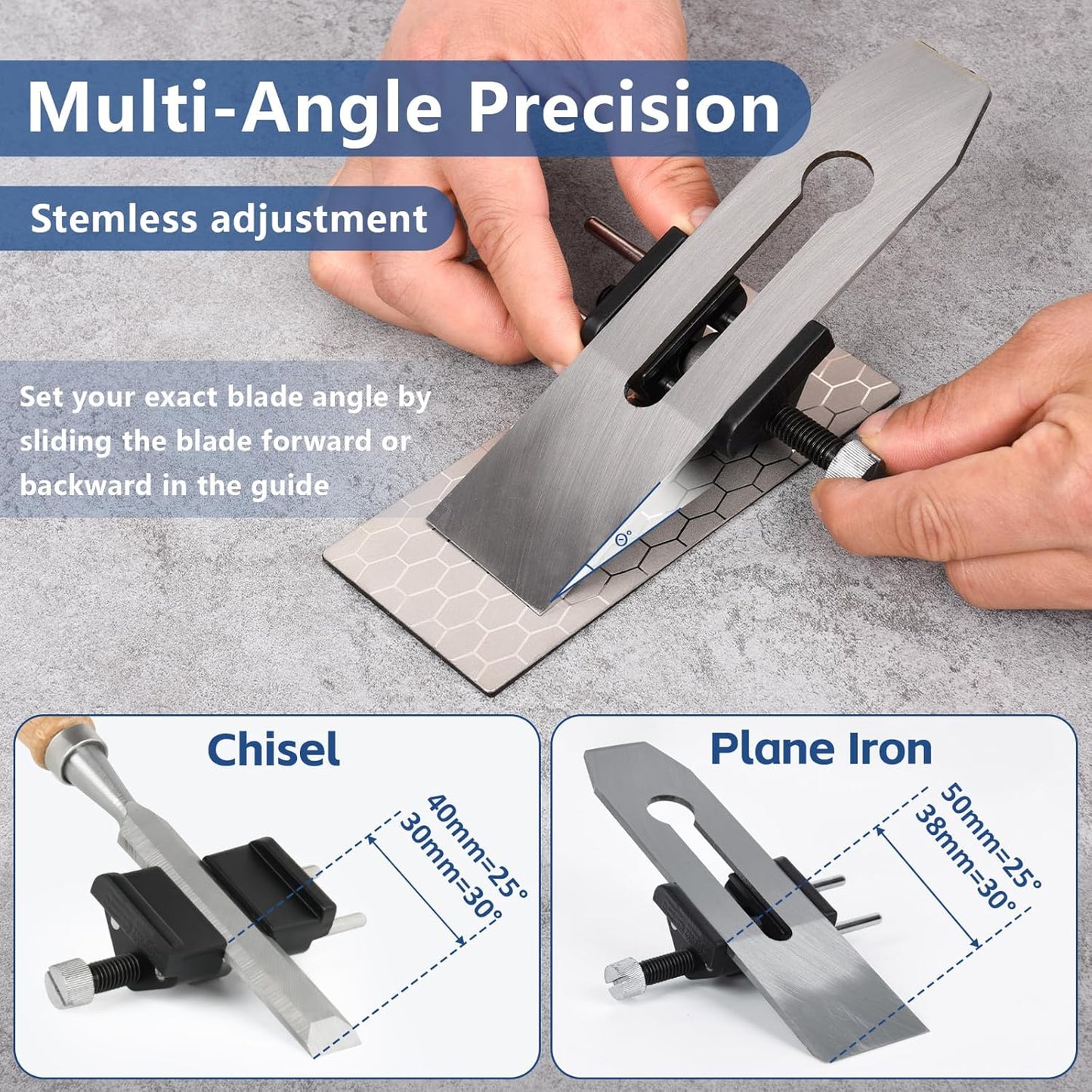 Chisel Sharpening Kit Honing Guide & 5 Diamond Sharpening Stones, Adjustable Chisel Sharpener Jig for Woodworking Tools, Plane Irons, Knives, and Blades, All-Metal Construction