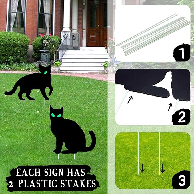 6 PCS Halloween Black Cat Yard Decorations Halloween Yard Signs Outdoor Lawn Decorations