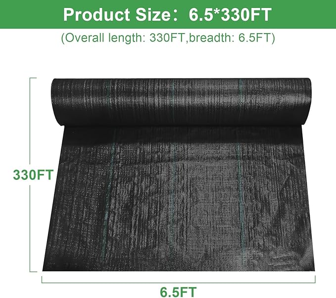 mupera Heavy Duty Weed Barrier Fabric - 6.5ft x 330ft (78"x3960") Professional Grade Landscape Fabric, UV-Resistant 3.8oz Woven PP for Driveway & Garden, Commercial Strength Ground Cover (Black)