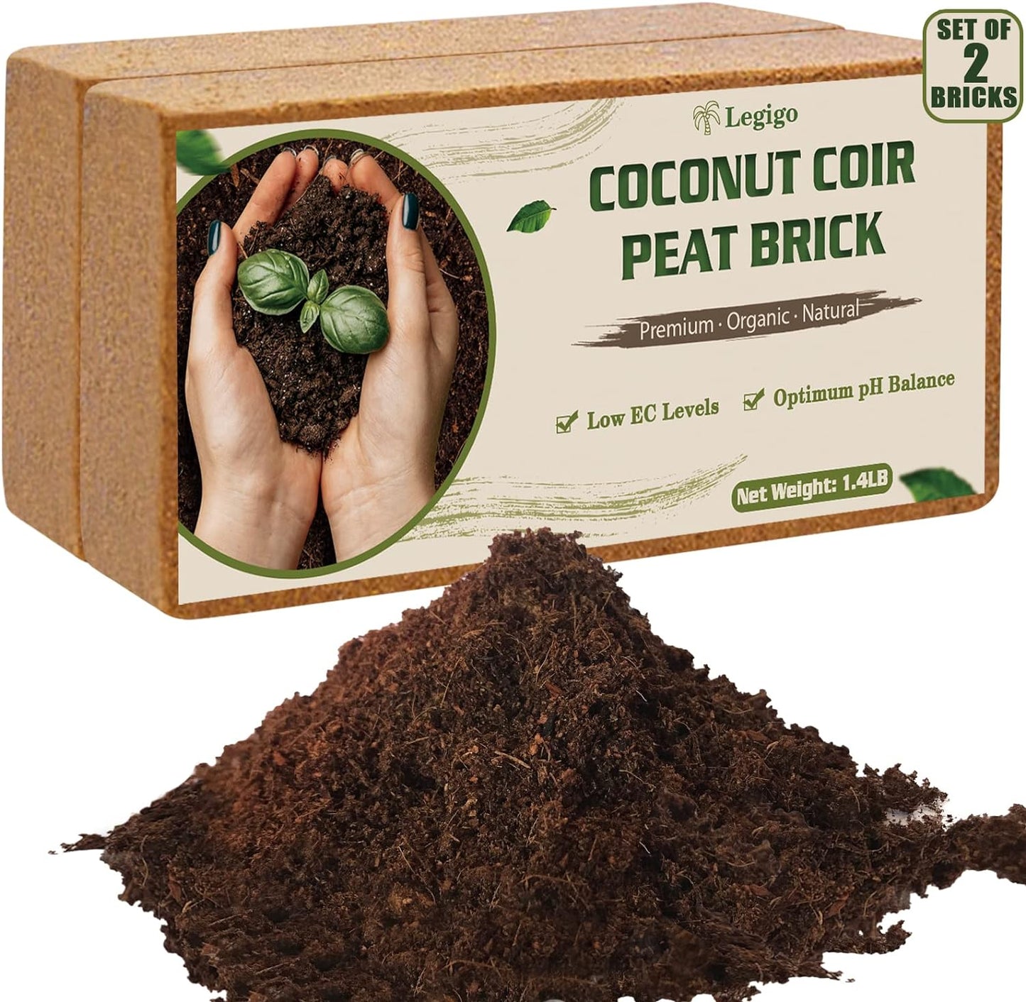 Legigo 2 Pack Premium Coco Coir Brick for Plants- 100% Organic Compressed Coconut Coir Bricks Starting Mix, Coco Coir Fiber Coconut Husk for Planting, Gardening, Potting Soil Substrate, Herbs