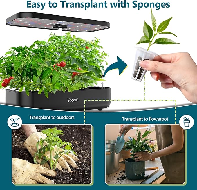 Yoocaa Seed Pods Kit for Hydroponics Growing System, 24pcs Grow Sponges with A&B Solid Nutrient Plant Foods, Seed Starter Pods Replacement Root Growth Sponges Compatible with Idoo,QYO, LYKO (Square)