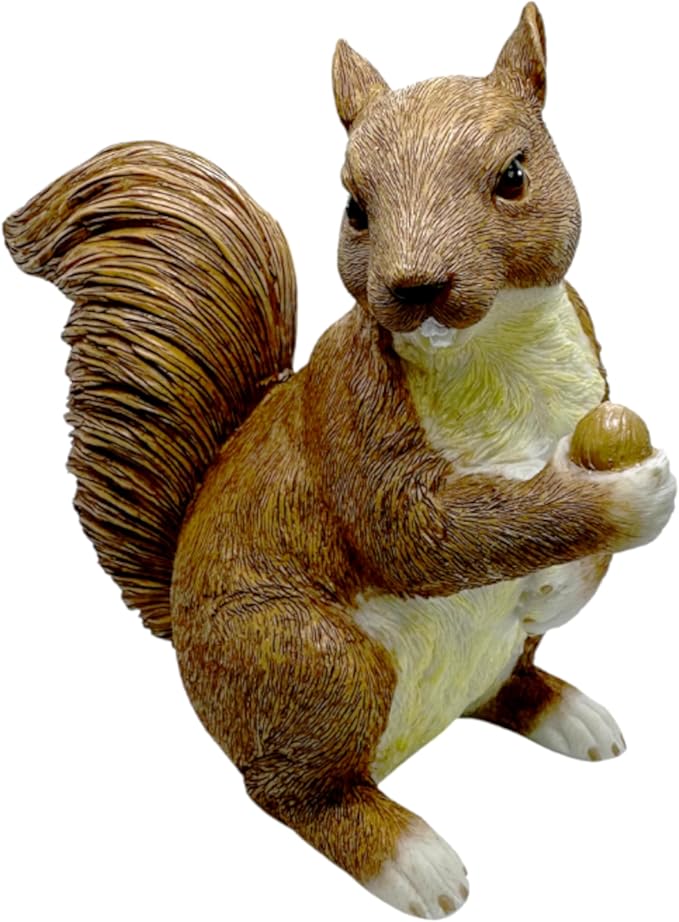 Garden Decor Polyresin Squirrel Statue with Acorn Statue - Charming Outdoor Decoration Ornament for Patio, Lawn, or Yard - Ideal for Garden Decor Enthusiasts and Nature Lovers