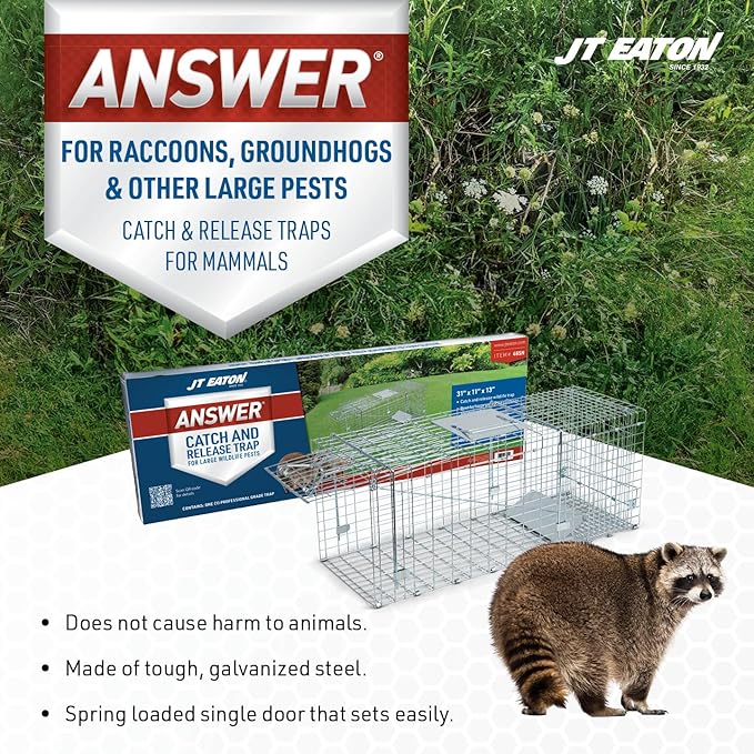 Answer Live Catch Trap for Raccoons, Groundhogs & Other Large Pests – Heavy-Duty Humane Cage Trap – Durable and Easy-to-Use Wildlife Control Solution
