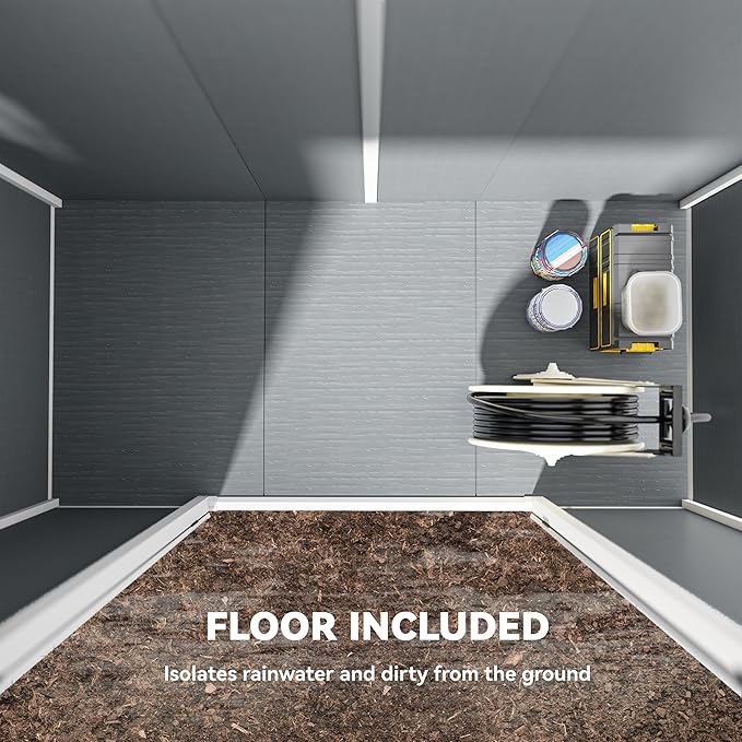 Outsunny 8' x 4' Outdoor Storage Shed, Resin Plastic Shed with Floor, Window, Lockable Doors and Vents, All-Weather Tool Shed for Backyard, Patio, Lawn, Gray