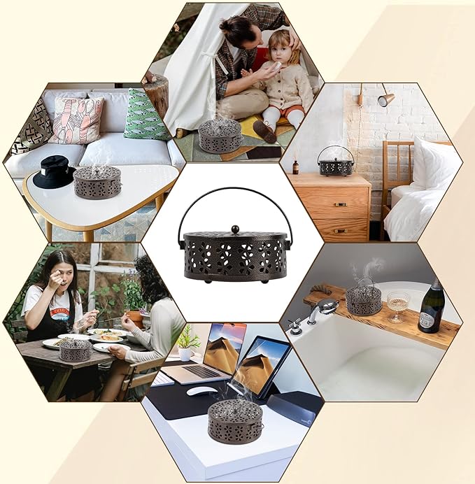 Portable Iron Mosquito Coil Holder with Handle Round Heat-Resistant Incense Holder for Home Office Camping (2Pack Bronze)