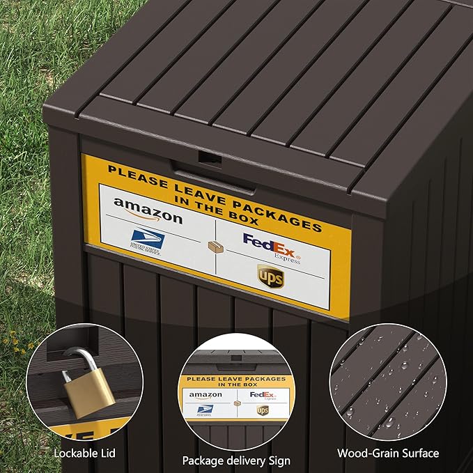 Package Delivery Box for Outside, with Delivery Sign 48 Gallon Storage with Lockable Secure, Large Resin Outdoor Package Drop Container