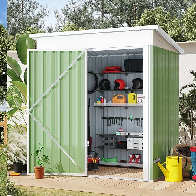 AECOJOY 5' x 3' Outdoor Storage Shed, Small 3x5 Metal Sheds & Outdoor Storage Clearance with Lockable Door, Utility and Tool Storage Cabinet Garden Shed for Backyard, Patio, Outside use in Green