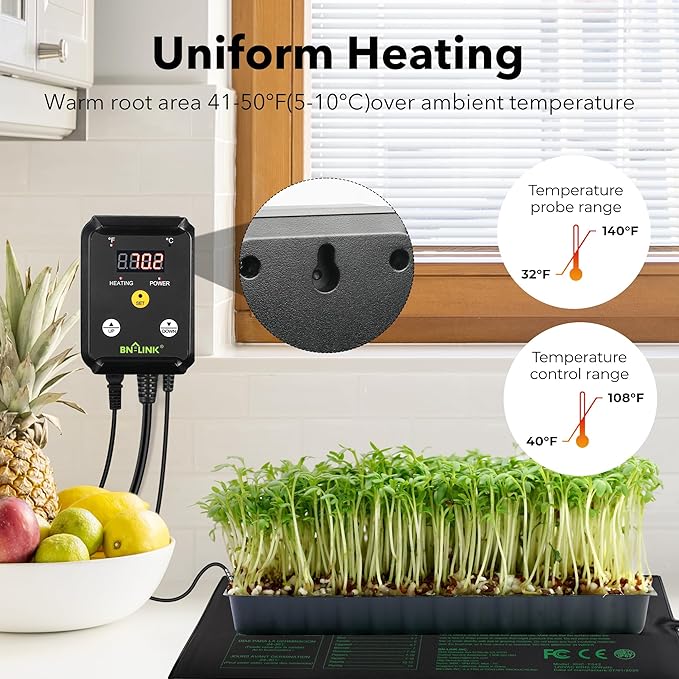 BN-LINK Seedling Heat Mat Heating Pad 48" x 20.75" with Digital Thermostat Controller Combo Set Waterproof for Indoor Seed Starting and Plant Germination