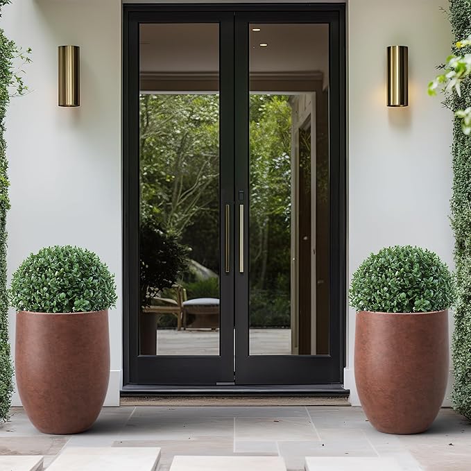 Kante 21.7 Inch Tall Concrete Planter, Large Indoor Outdoor Plant Pot with Drainage, Smooth Rusty Finish with Warm Brown Interior, Ideal for Porch, Home, Garden, Patio