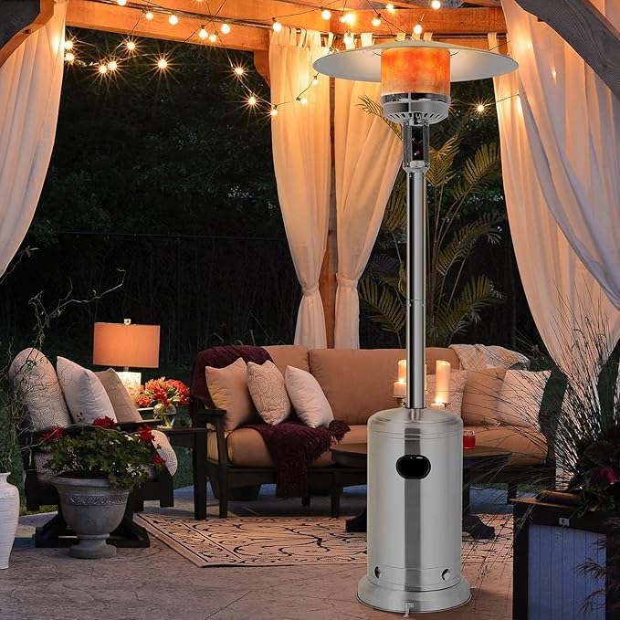Giantex 48000 BTU Propane Outdoor Patio Heater With Wheels, Stainless Steel Heat Lamp, Trip-over Protection & CSA Certified for Commercial and Household Use (Silver)