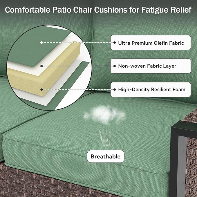 Outdoor Chair Cushions 23" x 24" x 4", Patio Deep Seat Replacement Cushions Set with Zippered Removable Cover, Weather-Resistant Olefin Fabric for Garden Chair Sofa Couch, Green