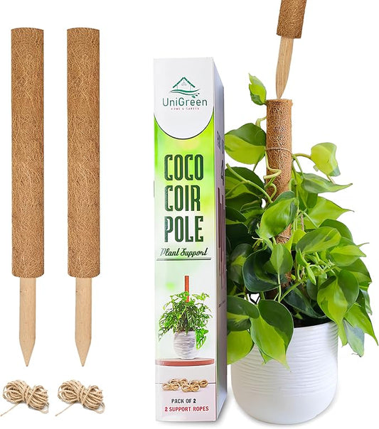 UNIGREEN 2Pack 30'' Premium Moss Pole, Coir Totem Poles for Indoor Plants, 18'' Moss Sticks, Garden Ties - Support and Train Creepers and Climbing Plants