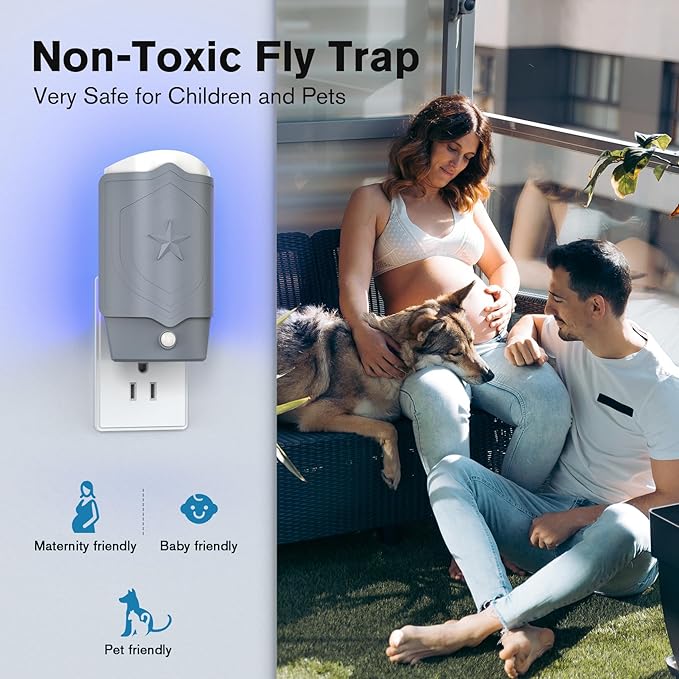 2 Flying Insect Traps & 2 Refill Glue, Fly Trap Indoor, Fruit Fly Trap for Indoors, Bug Catcher for Gnats, Mosquitoes, Moths, House Flies, UV & Blue Light, Safe for Any Room, Mess-Free Use