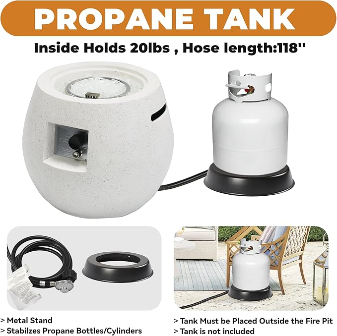 Outdoor Round Propane Fire Pit Table – Premium Terrazzo-Like MgO Finish, Sturdy & Waterproof Gas Fire Table with Glass Wind Guard for Patio, Garden & Backyard, Includes Rain Cover & Glass Beads