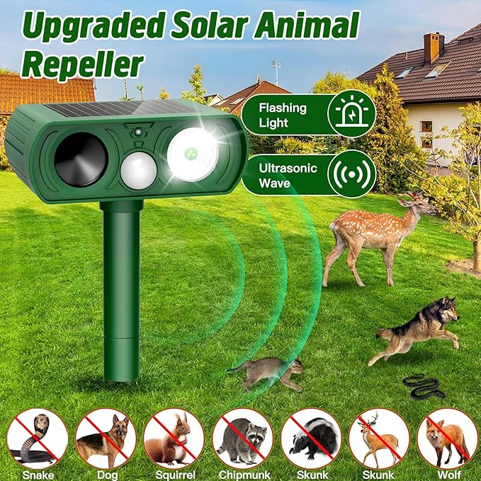 Animal Deterrent Devices Outdoor, Solar Animal Repeller with Motion Sensor Animal Repeller to Repel Cat, Deer, Squirrel, Rabbit, Dog, Skunk (Green - 1 Pack)