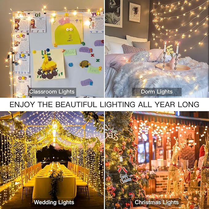suddus 200 Led Connectable Christmas Lights Outdoor Waterproof, 66ft Fairy Lights Plug in with Remote, Warm White Christmas Tree Light Indoor for Xmas Holiday, Party, Porch, Patio, Garden Decor