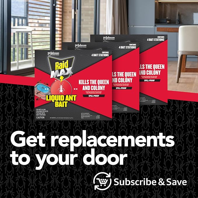 Raid Max Liquid Ant Bait; Kills Ants Where They Breed, for Indoor and Outdoor Use; 12 Bait Stations