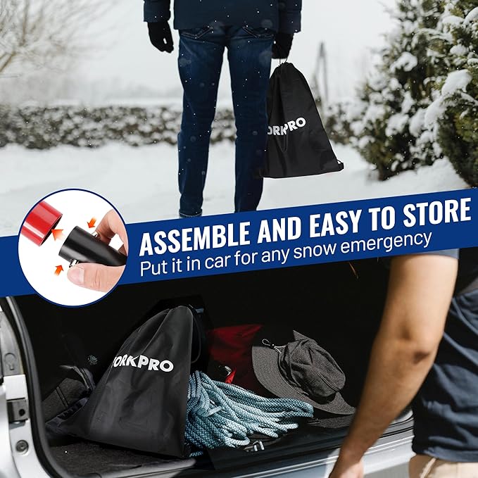 WORKPRO 47" Adjustable Snow Shovel, Lightweight Aluminum Detachable Shovel with Storage Bag for Car, Driveway, Garden, and Camping, Durable Emergency Snow Shovel for Winter Snow Removal