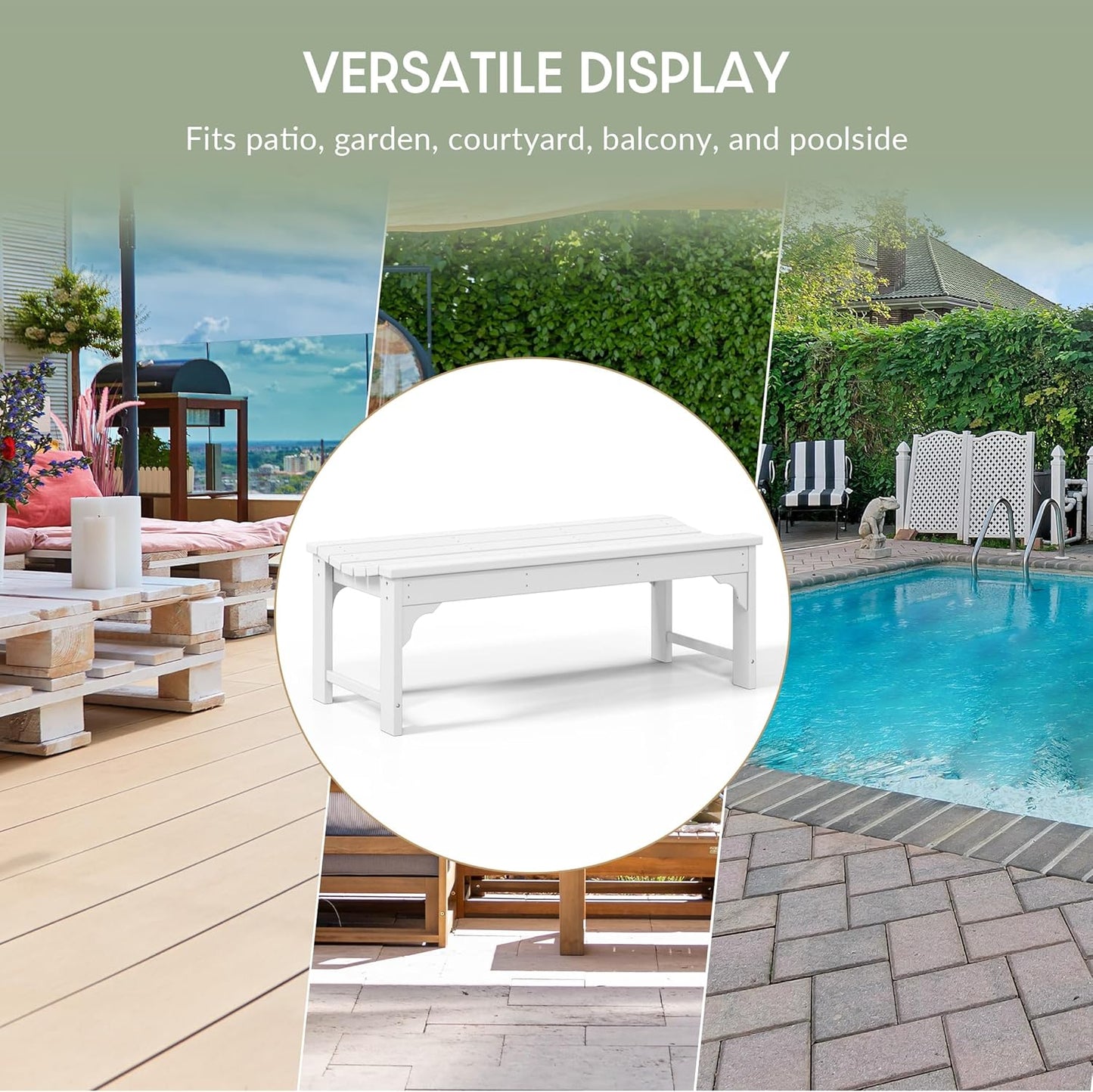 WestinTrends Malibu Outdoor Bench, All Weather Resistant Poly Lumber Backless Patio Garden Bench, Adirondack Curved Bench Seat for Comfort, White