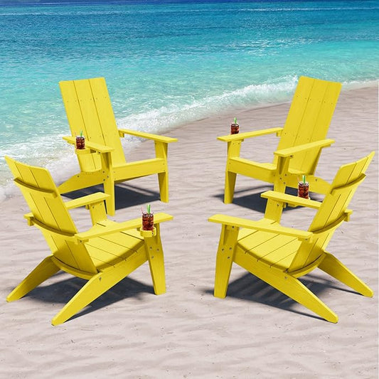 MXIMU Adirondack Chair Set of 4: Modern Adirondack Chairs Fire Pit Chairs Plastic Outdoor Chairs for Lawn Backyard Deck Garden Camping (Yellow)