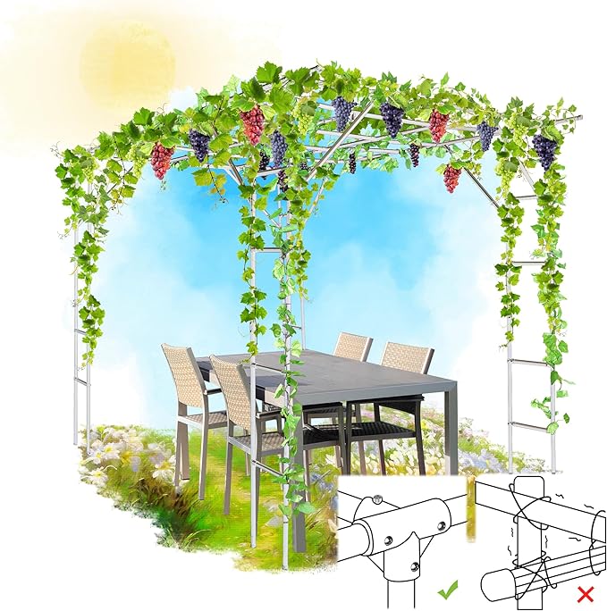 SHANTRA 118'' L x 79'' W x 90.5'' H Grape Vine Support Arch Arbor, Garden Arch Trellis, Plant Climbing Pergola, Arbour Gazebo for Backyard Decoration, White Rack for Vineyard