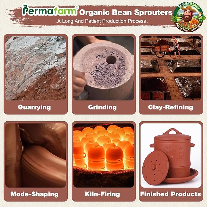 Permafarm® Organic Bean Sprouter, Natural Earthen-Clay Mung Bean Sprouter, Sprouts Growing Kit for Soybeans, Broccoli, Alfalfa & More | Lead-Free, Cadmium-Free (Large Size for Family)
