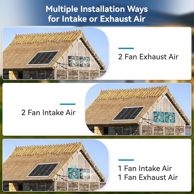 Solar Fans for Outside, 19.6 Ft Total Cable, IP68 Waterproof, 25W 18V Solar Powered Exhaust Fan Kit, 4.7 Inch Chicken Coop Fan Waterproof Fans for Chicken Coops, Greenhouses, and Shed