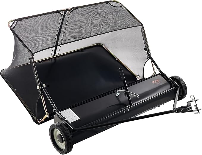 VEVOR 52 Inch Lawn Sweeper Tow Behind, 26 cu.ft. Large Pull Behind Grass Sweeper, Heavy Duty Leaf & Grass Collector with Dumping Rope Design, Adjustable Sweeping Height for Picking Up Debris & Grass