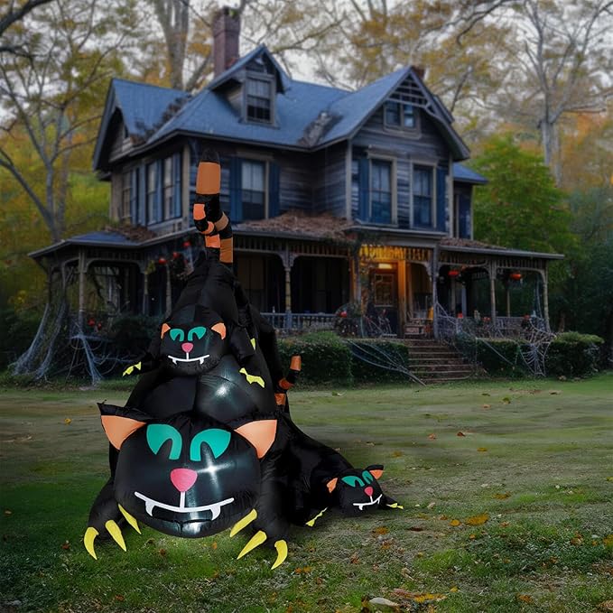 Haunted Hill Farm 5-ft. Black Cat Trio Blow Up with Lights, Outdoor Halloween Inflatable Decoration for Lawn and Yard, Giant Spooky Holiday Decor