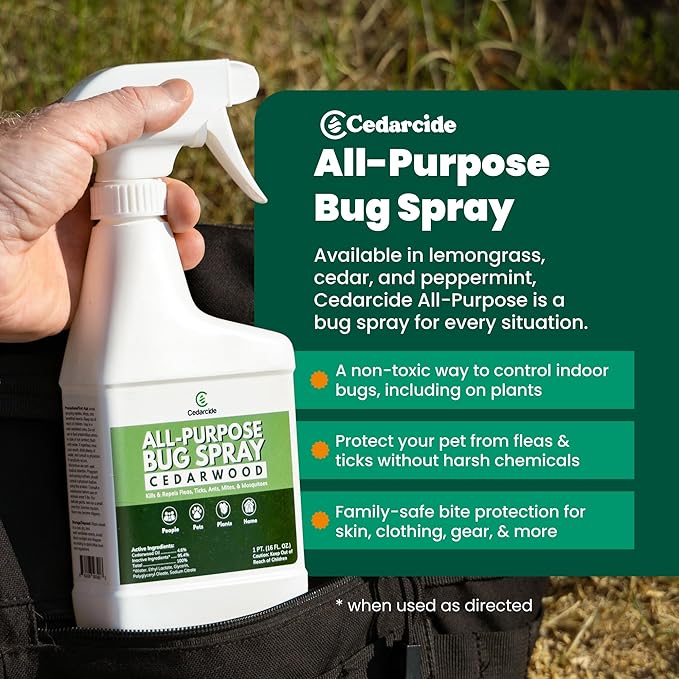 Cedarcide All-Purpose Bug Spray | Kill and Control Mosquitos, Fleas, Ticks, Ants | Made with Natural Essential Oils | Use on People, Pets & Kids (Cedarwood, Pint (16 Oz.))