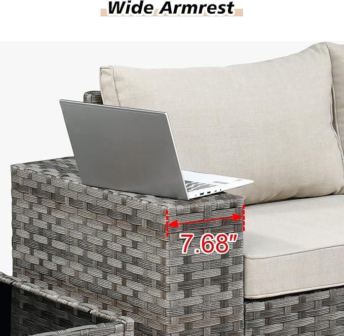HOOOWOOO Modular Patio Outdoor Sectional Furniture Set,6 Piece Wicker Conversation Sofa Set,Out Door Couch Set with Wide Arm for Outside All Weather(Beige)