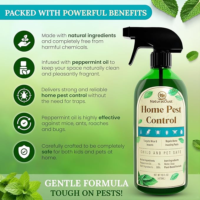 Peppermint Oil Mouse Repellent Spray - Roach Ant Spider Bug Insect Killer - Eco Friendly Pest Control to Repel Mice - Humane Repeller Alternative to Trap