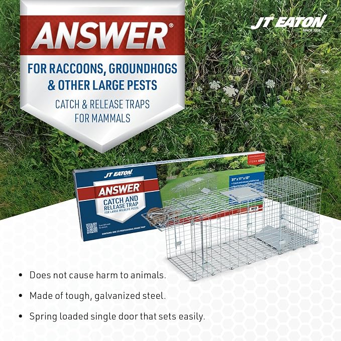 Answer Live Catch Trap for Raccoons, Groundhogs & Other Large Pests – Heavy-Duty Humane Cage Trap – Durable and Easy-to-Use Wildlife Control Solution