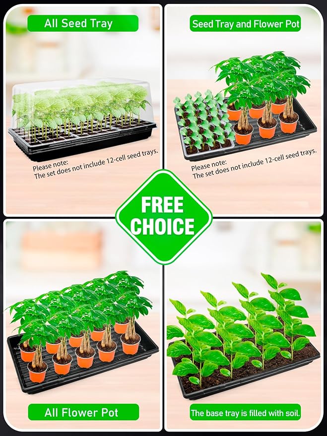 Seed Starter Tray with Grow Light and Heat Mat, 8'' Humidity Dome, 1020 Plant Starter Trays Seed Starter Kit, Grow Light Stand for Seed Starting & Seedling Growing, Height Adjustable