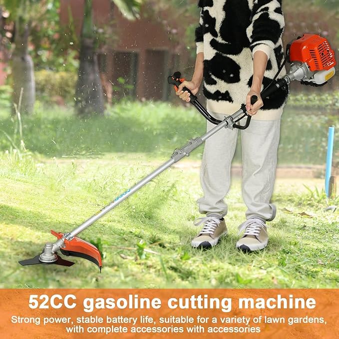 2025 Upgraded Weed Wacker, 52CC Gas Powered Weed Eater, 2 in 1 Gas String Trimmer and Grass Cutter with 3 Teeth Brush Cutter Blade, Lightweight Hedge Trimmer Edger Lawn Tool for Garden Yard