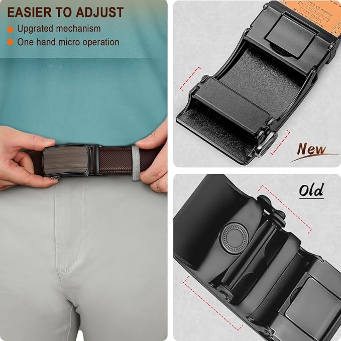 BULLIANT Men's Ratchet Belt 2 Pack-Click Leather Belt Adjustable for Men Gift 1 3/8-Cut for Perfect Fit