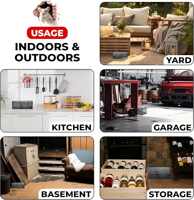 Humane Mouse Trap Pack of 4 - No Kill - Live Mouse Traps Indoor for Home Use - Reusable Rodent Traps for House Indoor, Safe & Effective Rat Trap Outdoor - Humane Mice Control with Cleaning Brush