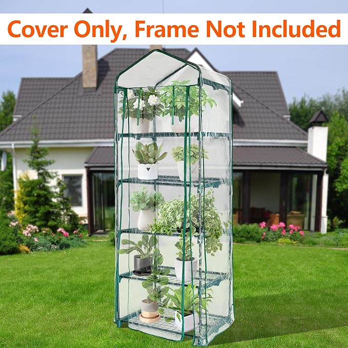 5 Tier Roll-Up Zipper Door Greenhouse Replacement Cover- 75 x 27 x 19 Inch Clear PVC Plant Greenhouse Cover for Gardening Plants Cold Frost Protection Wind Rain Proof (Frame NOT Include)
