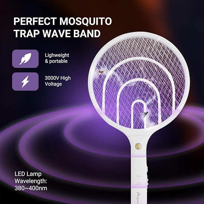 Aspectek 2 Pack Electric Fly Swatter 3000V,2 in 1 Mosquito Zapper, Rechargeable Bug Zapper Racket for Indoor and Outdoor, USB Charging Cable