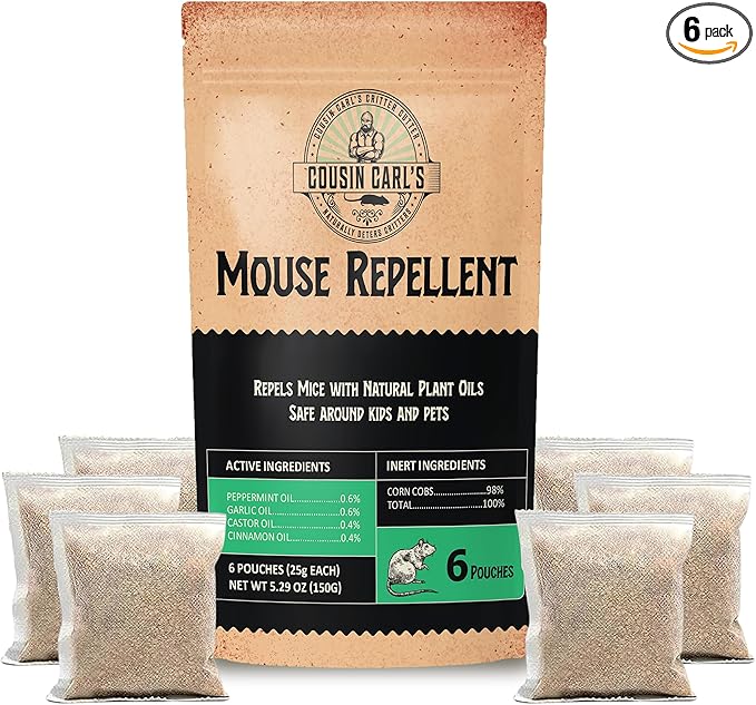 Cousin Carl’s Natural Mouse Repellent Pouches – Plant-Based Pest Control Formula (6-Pack)